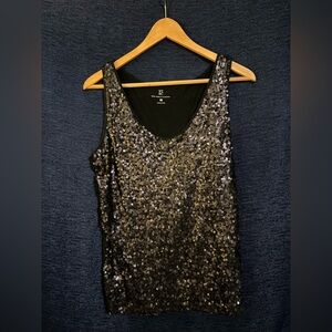 NY Collection Black Sequin Fitted Tank Top